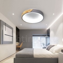 Plafoniera rotundă din lemn, dimmerabilă în mai multe culori, cu abajur din acril, în stil nordic