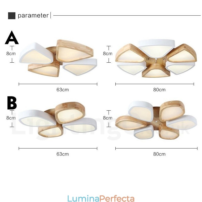 Plafoniera din lemn de petale ultra subțire reglabilă cu abajur din acril. Plafoniera în stil nordic