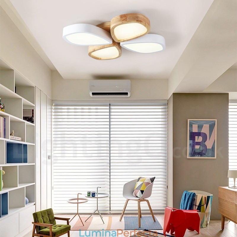 Plafoniera din lemn de petale ultra subțire reglabilă cu abajur din acril. Plafoniera în stil nordic