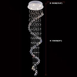 Lampă cu pandantiv de cristal Candelabru de iluminat 4 lumini Argintiu Canpoy Clear K9 Crystal Helix Plafoniere H150CM