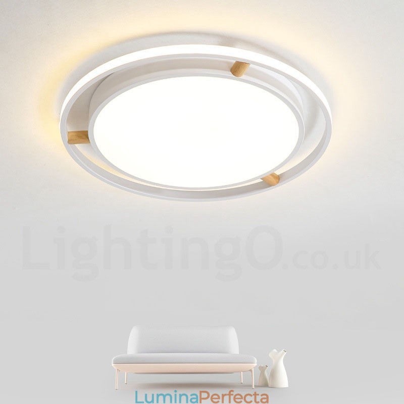 Plafoniera rotundă din lemn, ultra-subțire, cu abajur din acril, în stil nordic.