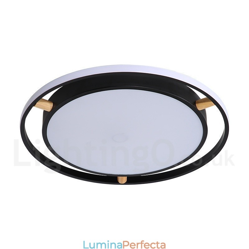 Plafoniera rotundă din lemn, ultra-subțire, cu abajur din acril, în stil nordic.