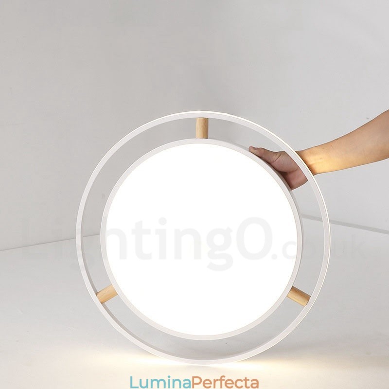 Plafoniera rotundă din lemn, ultra-subțire, cu abajur din acril, în stil nordic.