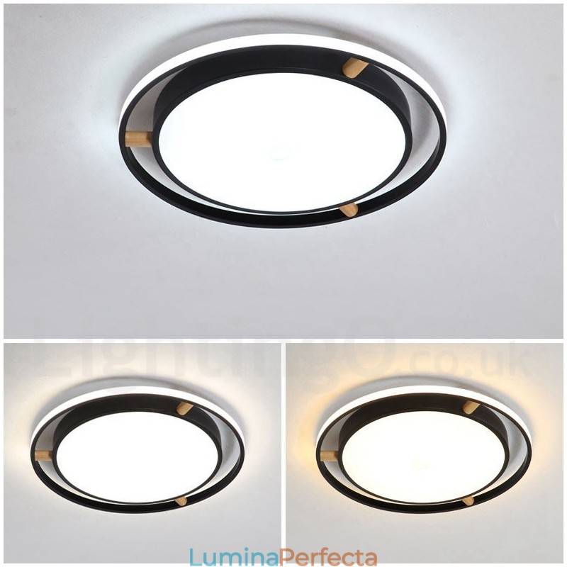 Plafoniera rotundă din lemn, ultra-subțire, cu abajur din acril, în stil nordic.