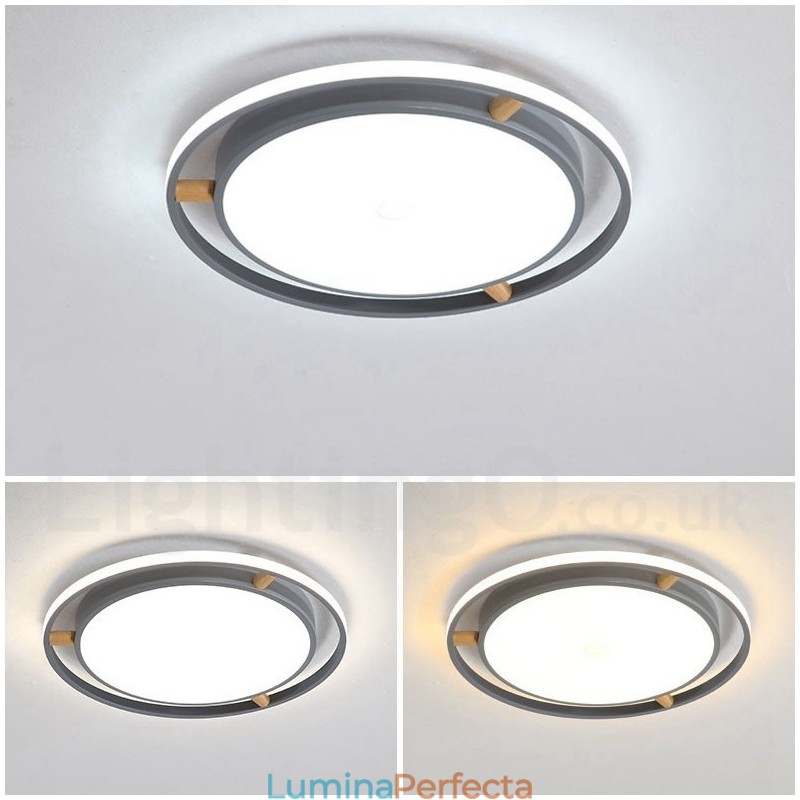 Plafoniera rotundă din lemn, ultra-subțire, cu abajur din acril, în stil nordic.