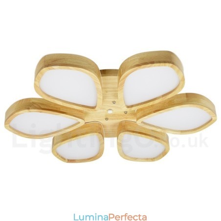 Plafoniera din petale de lemn cu abajur acrilic Plafoniera stil nordic Plafoniera din petale de lemn cu abajur acrilic Plafoniera stil nordic