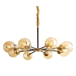 Candelabru cu pandantiv din alamă, rustic, retro, de lux, din alamă pură, cu abajururi de sticlă