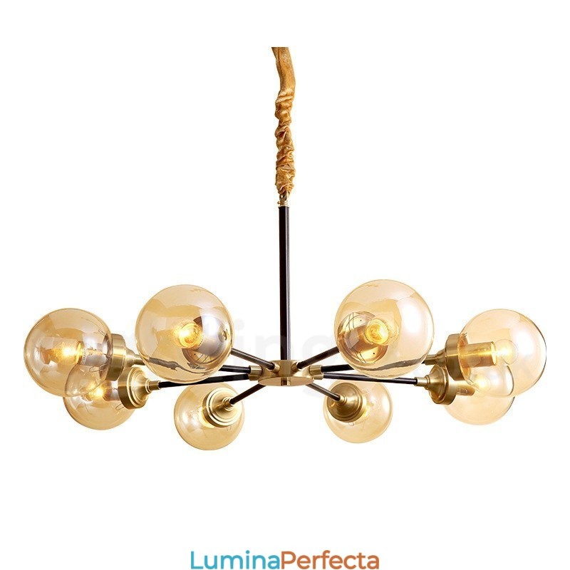 Candelabru cu pandantiv din alamă, rustic, retro, de lux, din alamă pură, cu abajururi de sticlă