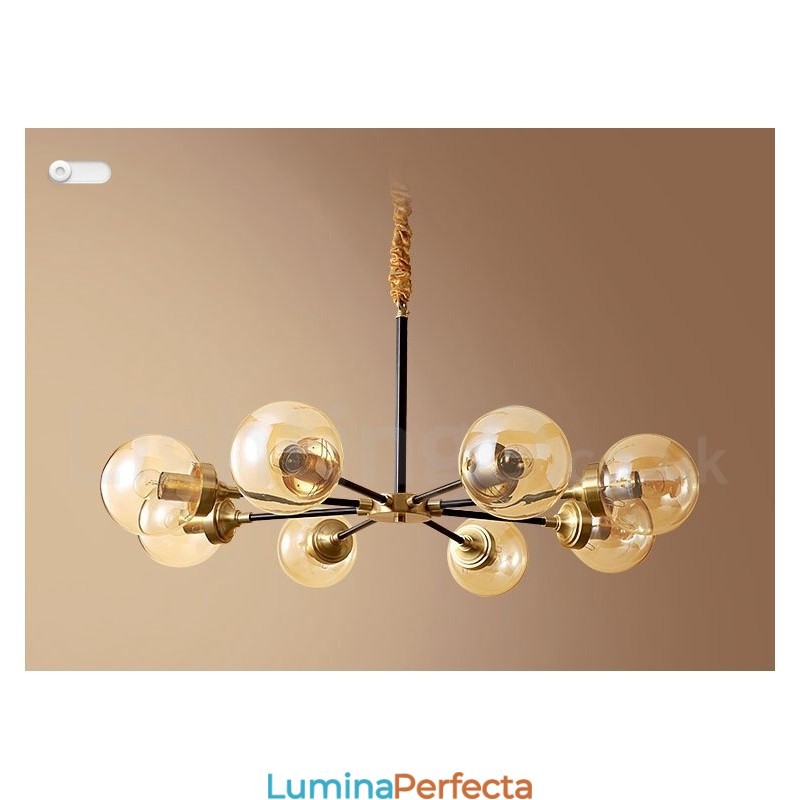 Candelabru cu pandantiv din alamă, rustic, retro, de lux, din alamă pură, cu abajururi de sticlă