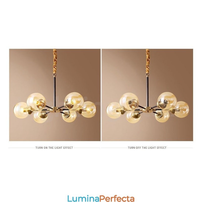 Candelabru cu pandantiv din alamă, rustic, retro, de lux, din alamă pură, cu abajururi de sticlă