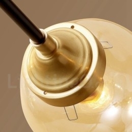 Candelabru cu pandantiv din alamă, rustic, retro, de lux, din alamă pură, cu abajururi de sticlă