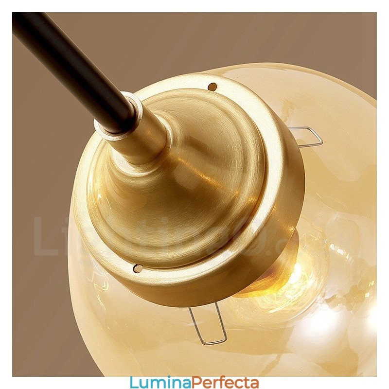 Candelabru cu pandantiv din alamă, rustic, retro, de lux, din alamă pură, cu abajururi de sticlă