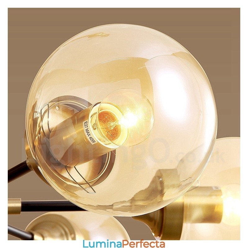 Candelabru cu pandantiv din alamă, rustic, retro, de lux, din alamă pură, cu abajururi de sticlă