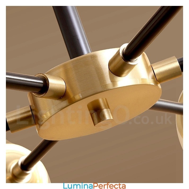 Candelabru cu pandantiv din alamă, rustic, retro, de lux, din alamă pură, cu abajururi de sticlă