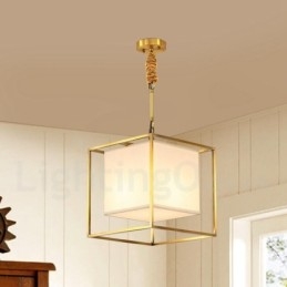 Lampă suspendată din alamă pură, simplă, rustică, retro, vintage, din alamă, cu abajur din material textil