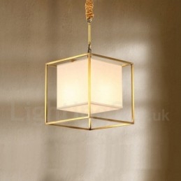 Lampă suspendată din alamă pură, simplă, rustică, retro, vintage, din alamă, cu abajur din material textil