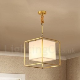 Lampă suspendată din alamă pură, simplă, rustică, retro, vintage, din alamă, cu abajur din material textil