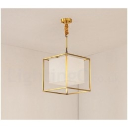 Lampă suspendată din alamă pură, simplă, rustică, retro, vintage, din alamă, cu abajur din material textil