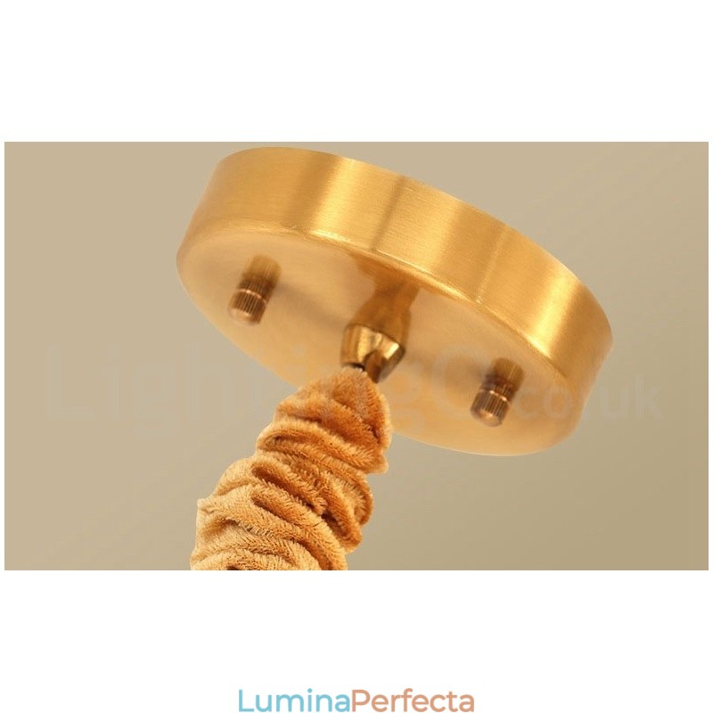 Lampă suspendată din alamă pură, simplă, rustică, retro, vintage, din alamă, cu abajur din material textil