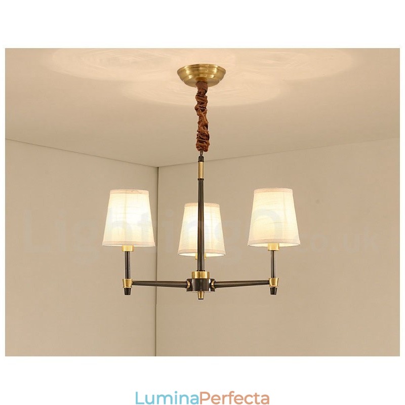 Candelabru cu pandantiv din alamă, mare, luxos, rustic, retro, vintage, din alamă pură, cu nuanțe de material textil