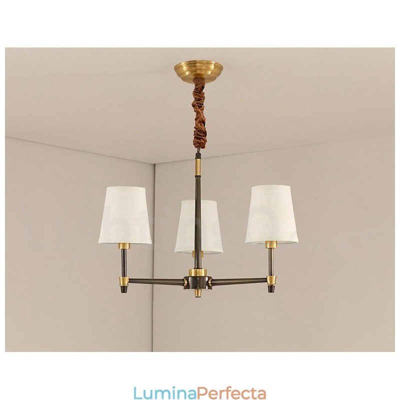 Candelabru cu pandantiv din alamă, mare, luxos, rustic, retro, vintage, din alamă pură, cu nuanțe de material textil