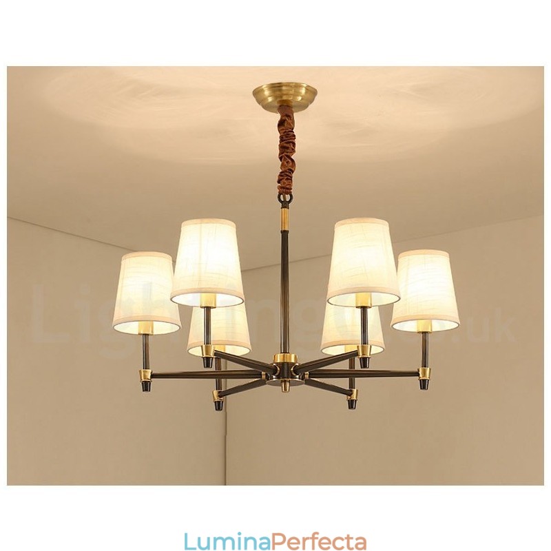 Candelabru cu pandantiv din alamă, mare, luxos, rustic, retro, vintage, din alamă pură, cu nuanțe de material textil