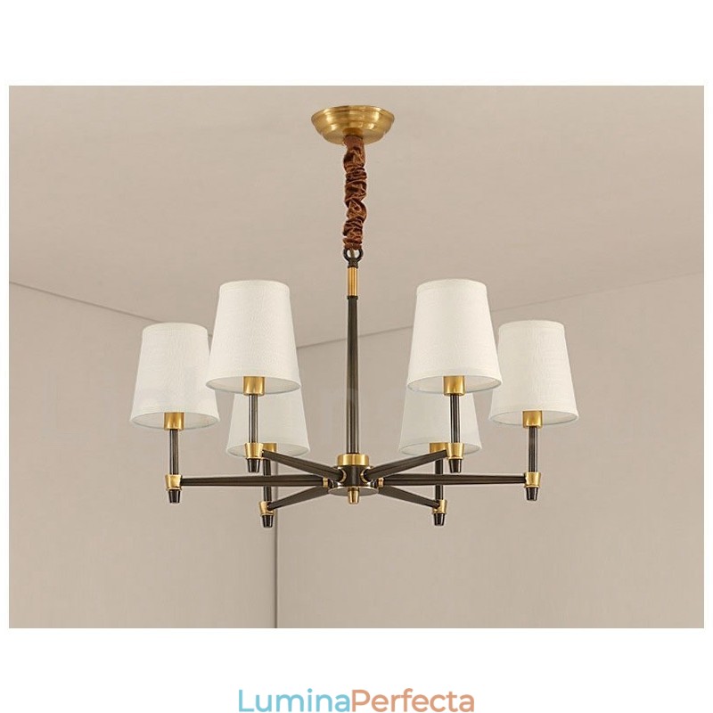 Candelabru cu pandantiv din alamă, mare, luxos, rustic, retro, vintage, din alamă pură, cu nuanțe de material textil