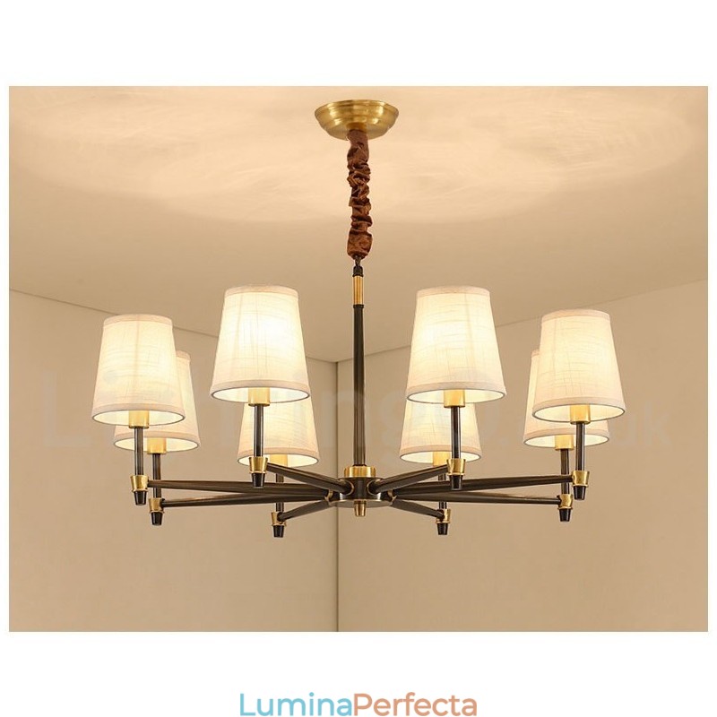 Candelabru cu pandantiv din alamă, mare, luxos, rustic, retro, vintage, din alamă pură, cu nuanțe de material textil