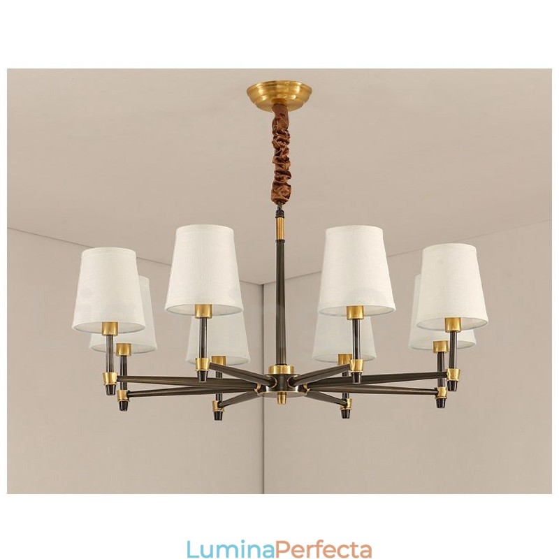 Candelabru cu pandantiv din alamă, mare, luxos, rustic, retro, vintage, din alamă pură, cu nuanțe de material textil