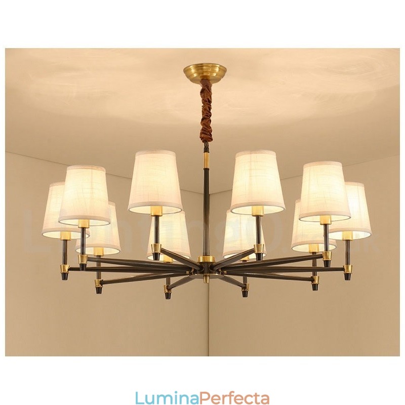 Candelabru cu pandantiv din alamă, mare, luxos, rustic, retro, vintage, din alamă pură, cu nuanțe de material textil