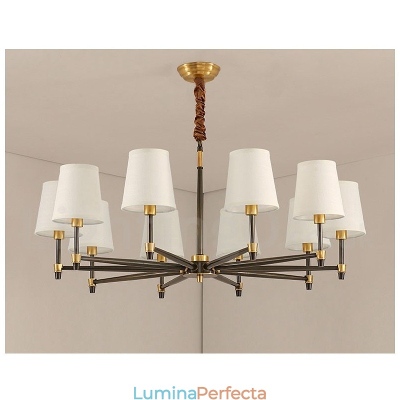 Candelabru cu pandantiv din alamă, mare, luxos, rustic, retro, vintage, din alamă pură, cu nuanțe de material textil