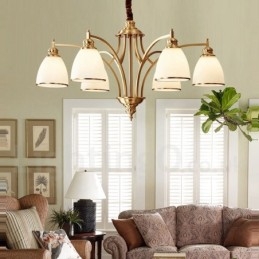 Candelabru cu pandantiv din alamă, mare, luxos, rustic, retro, vintage, din alamă pură, cu abajururi de sticlă