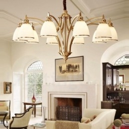 Candelabru cu pandantiv din alamă, mare, luxos, rustic, retro, vintage, din alamă pură, cu abajururi de sticlă