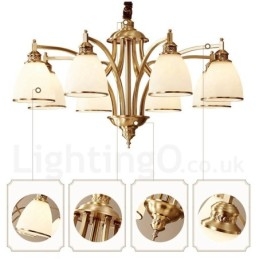 Candelabru cu pandantiv din alamă, mare, luxos, rustic, retro, vintage, din alamă pură, cu abajururi de sticlă