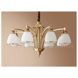 Candelabru cu pandantiv din alamă, mare, luxos, rustic, retro, vintage, din alamă pură, cu abajururi de sticlă