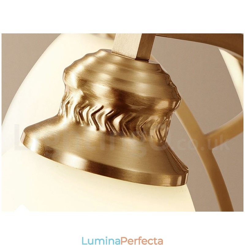 Candelabru cu pandantiv din alamă, mare, luxos, rustic, retro, vintage, din alamă pură, cu abajururi de sticlă