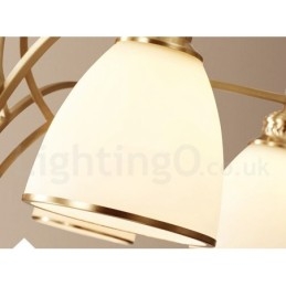 Candelabru cu pandantiv din alamă, mare, luxos, rustic, retro, vintage, din alamă pură, cu abajururi de sticlă