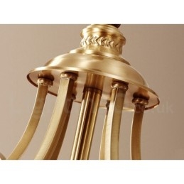 Candelabru cu pandantiv din alamă, mare, luxos, rustic, retro, vintage, din alamă pură, cu abajururi de sticlă