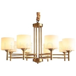Candelabru cu pandantiv din alamă, mare, luxos, rustic, retro, vintage, din alamă pură, cu abajururi de sticlă