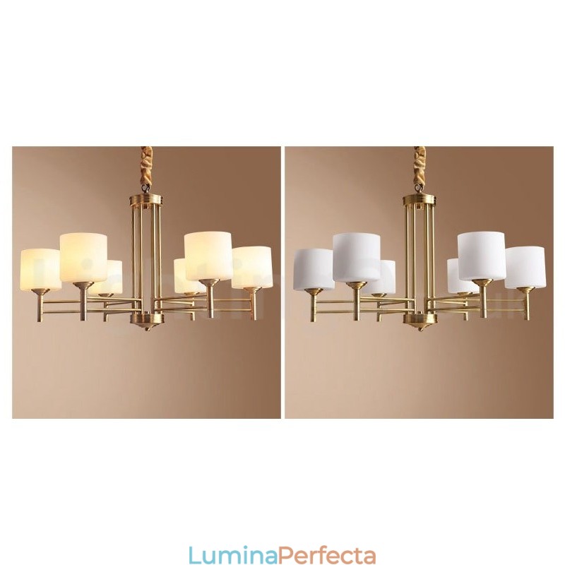 Candelabru cu pandantiv din alamă, mare, luxos, rustic, retro, vintage, din alamă pură, cu abajururi de sticlă