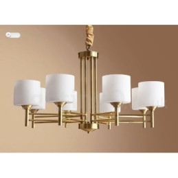 Candelabru cu pandantiv din alamă, mare, luxos, rustic, retro, vintage, din alamă pură, cu abajururi de sticlă