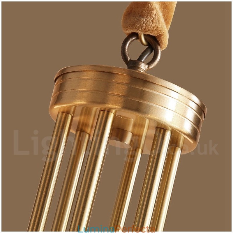 Candelabru cu pandantiv din alamă, mare, luxos, rustic, retro, vintage, din alamă pură, cu abajururi de sticlă