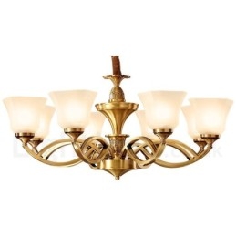 Candelabru cu pandantiv din alamă, mare, luxos, rustic, retro, vintage, din alamă pură, cu abajururi de sticlă