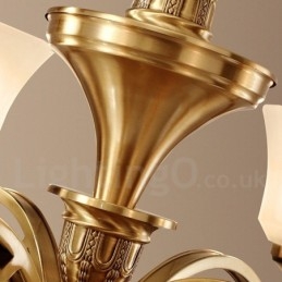 Candelabru cu pandantiv din alamă, mare, luxos, rustic, retro, vintage, din alamă pură, cu abajururi de sticlă