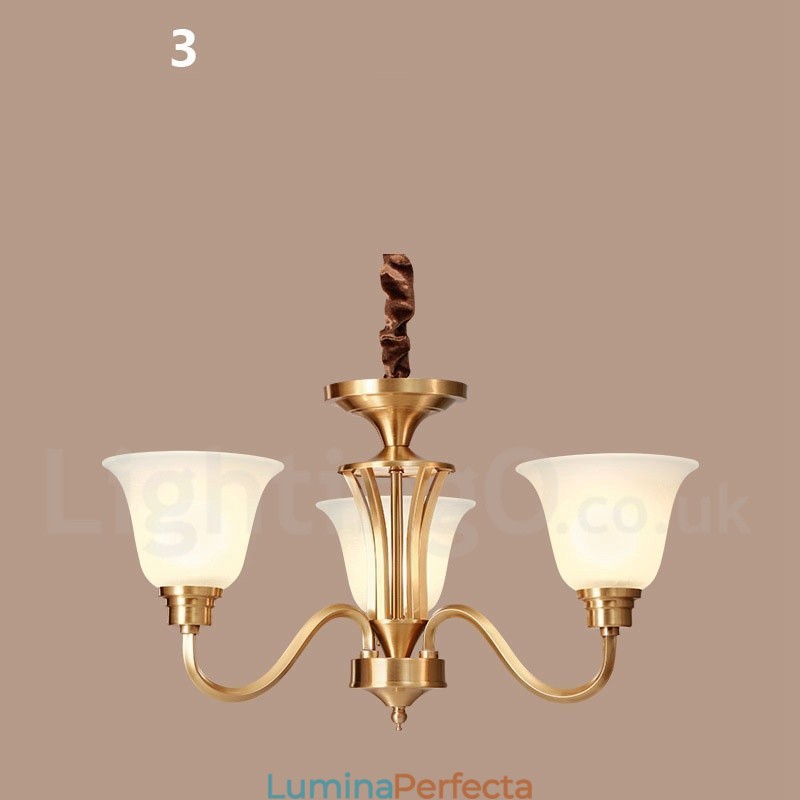 Candelabru cu pandantiv din alamă solidă, mare, luxos, rustic, retro, vintage, din alamă pură, cu abajururi de sticlă