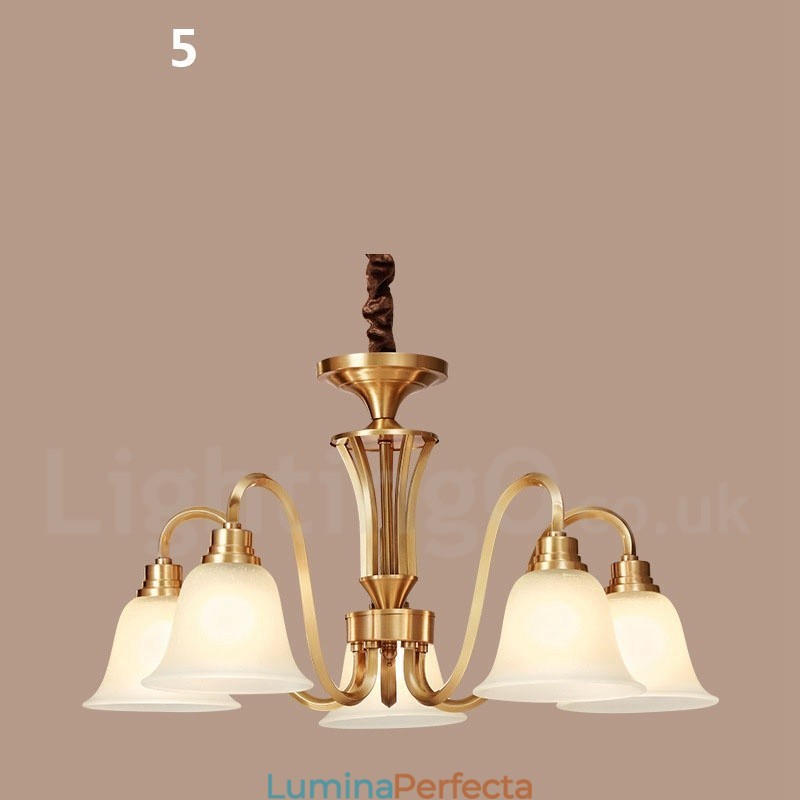 Candelabru cu pandantiv din alamă solidă, mare, luxos, rustic, retro, vintage, din alamă pură, cu abajururi de sticlă