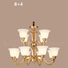 Candelabru cu pandantiv din alamă solidă, mare, luxos, rustic, retro, vintage, din alamă pură, cu abajururi de sticlă