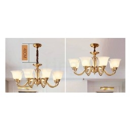 Candelabru cu pandantiv din alamă solidă, mare, luxos, rustic, retro, vintage, din alamă pură, cu abajururi de sticlă