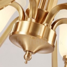 Candelabru cu pandantiv din alamă solidă, mare, luxos, rustic, retro, vintage, din alamă pură, cu abajururi de sticlă