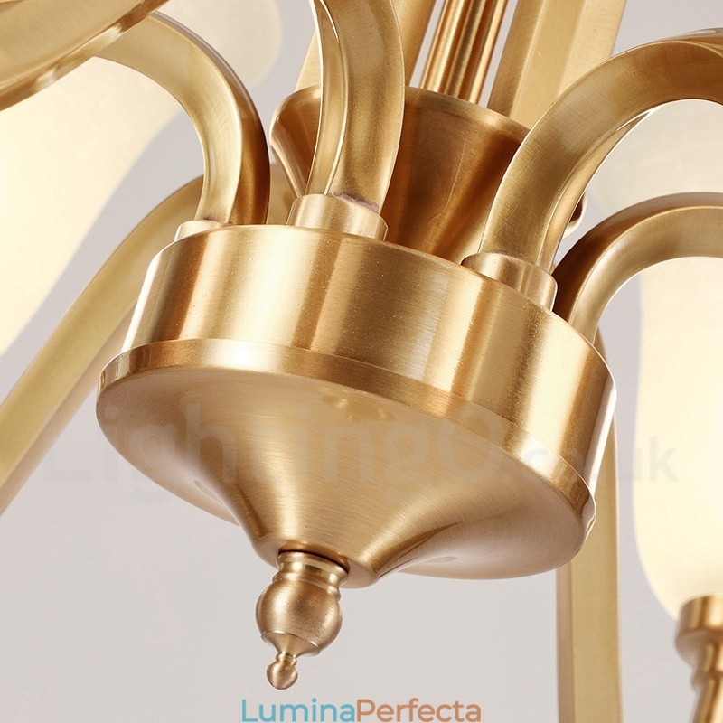 Candelabru cu pandantiv din alamă solidă, mare, luxos, rustic, retro, vintage, din alamă pură, cu abajururi de sticlă